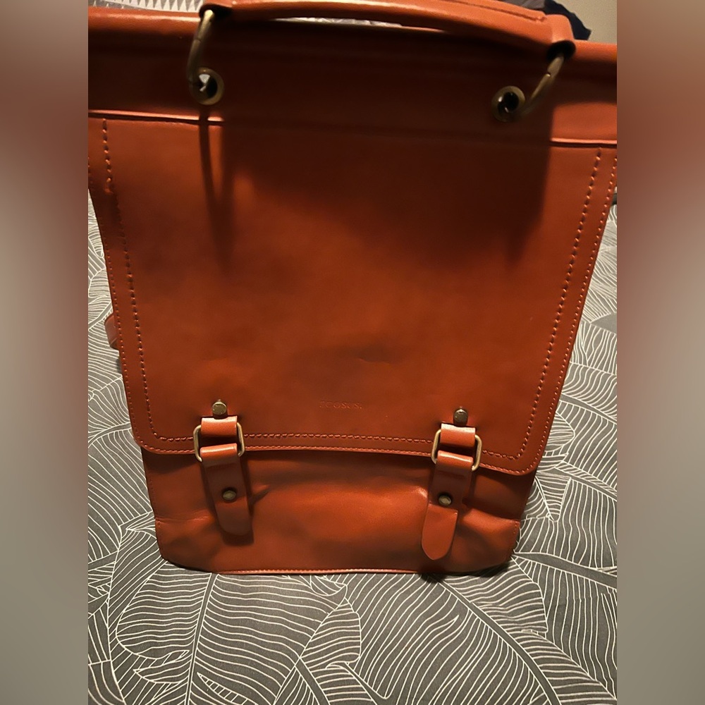 Women’s stylish laptop bag, faux leather, brown